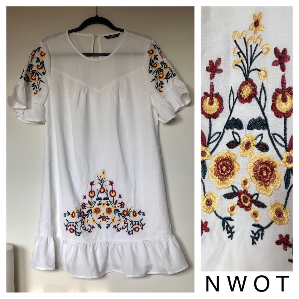 Shein BOHO Embroidered Floral Dress | NWOT
